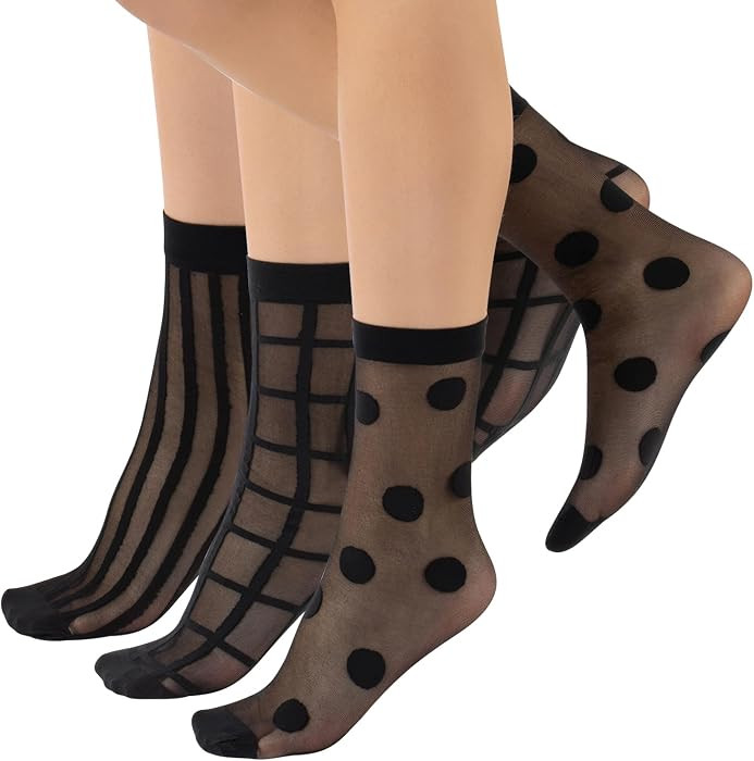 CALZITALY 3 Pairs Women Pop Socks - Sheer Everyday Ankle Socks in 3 Different Designs - Dots, Str... | Amazon (US)