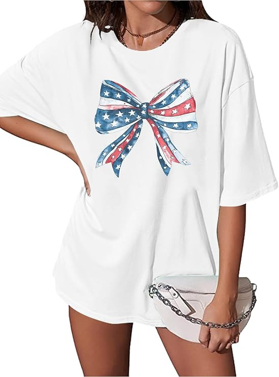 USA Shirts for Women American Coquette Bow Shirt Bow Graphics 4th of July Tshirt Short Sleeve Top... | Amazon (US)