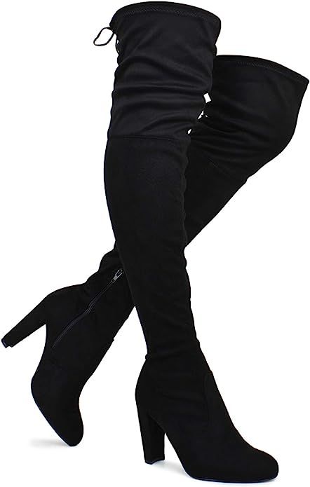 Premier Standard Women's Over The Knee Boot - Sexy Over The Knee Pullon Boot - Trendy Low Block H... | Amazon (US)