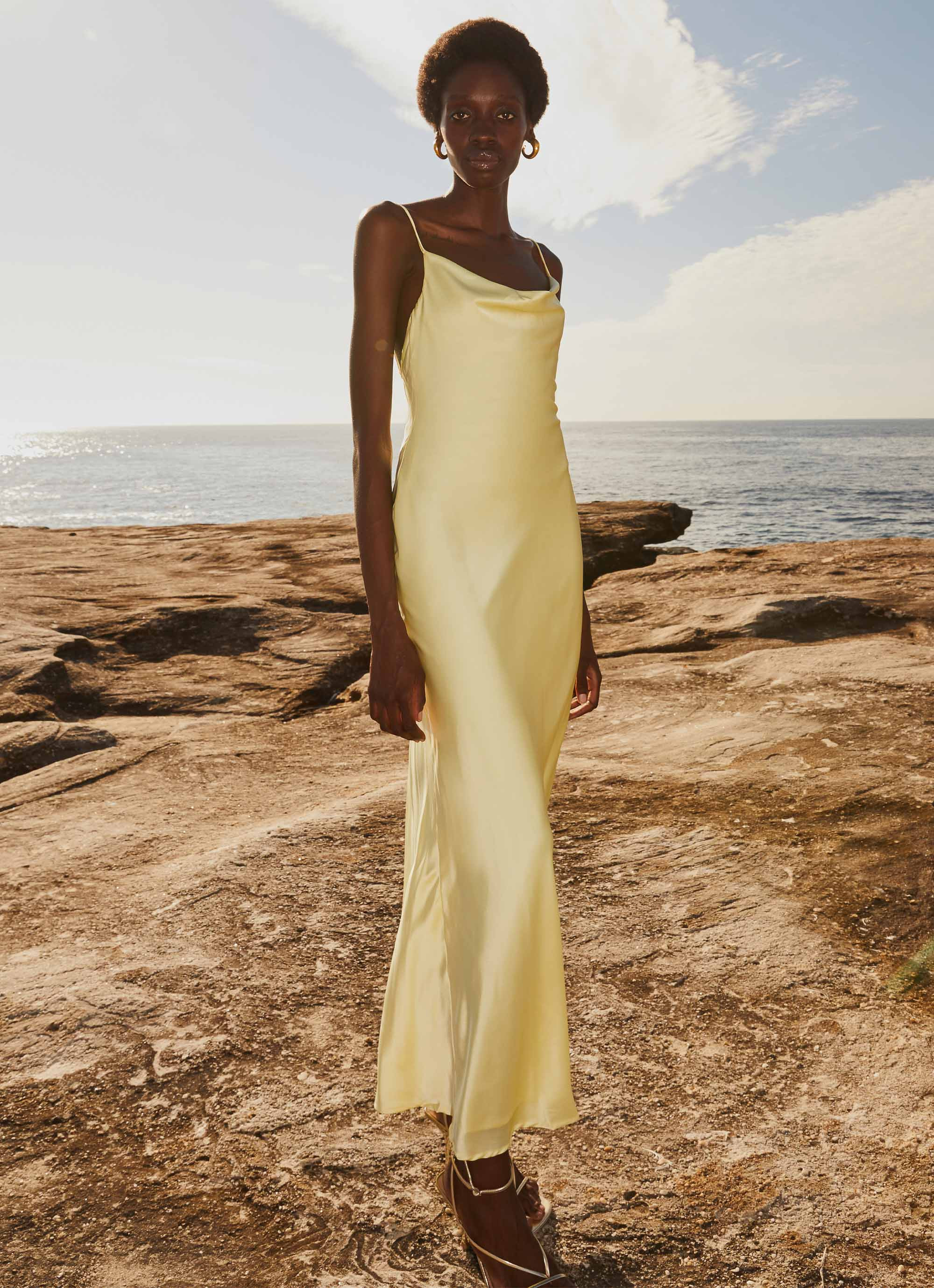 Joanna Satin Maxi Dress - Lemon | Peppermayo (Global)