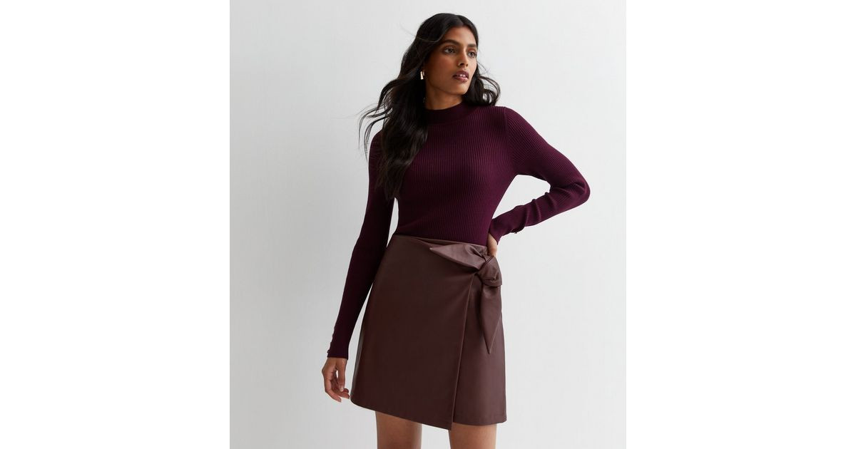 Burgundy Leather-Look Tie Wrap Mini Skirt
						
						Add to Saved Items
						Remove from Saved... | New Look (UK)