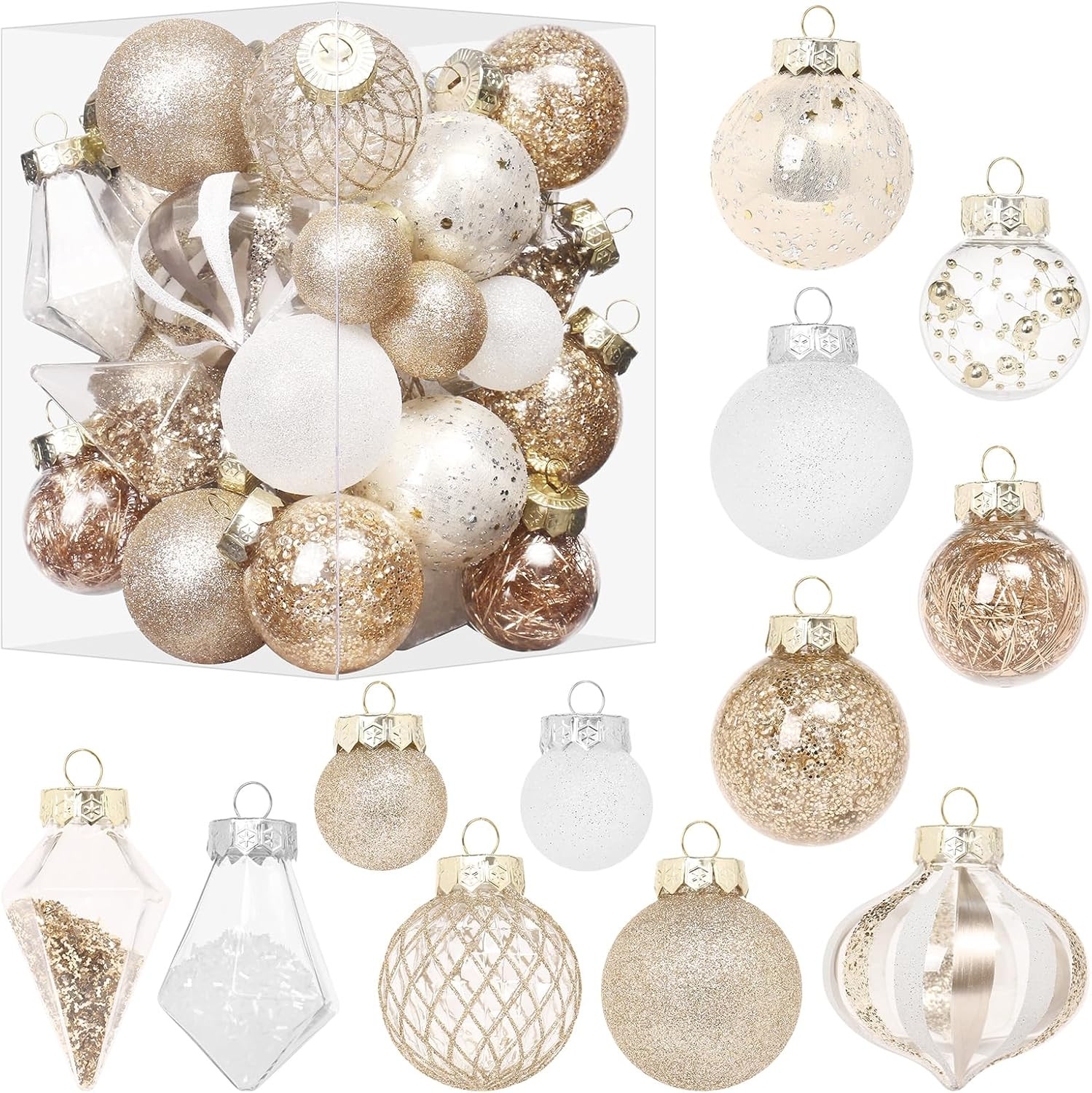34PCS Champagne/White Christmas Ball Ornaments Set for Tree Decor | Amazon (US)