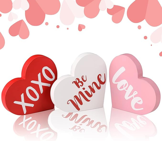 Valentine's Day Wood Heart Shaped Sign Freestanding Table Tiered Tray Decor Home décor Romantic ... | Amazon (US)
