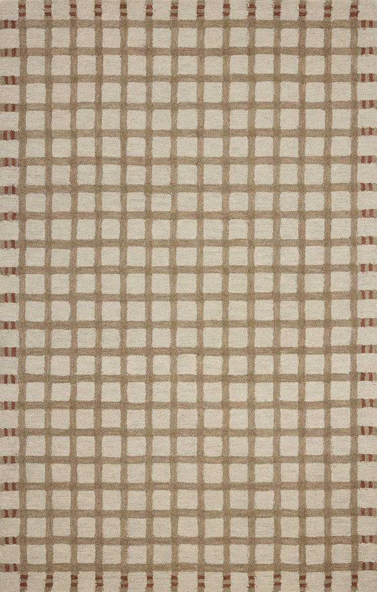 Waylon WAY-02 Natural/Rust Wool Hand-Tufted Checkered Area Rug | Rugs Direct