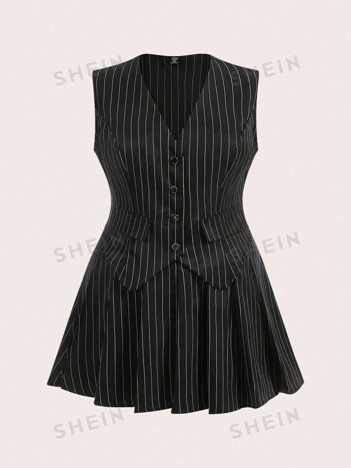 SHEIN POPSWAY Plus Size Women's Striped Vest And Skirt Two Piece Set | SHEIN USA | SHEIN