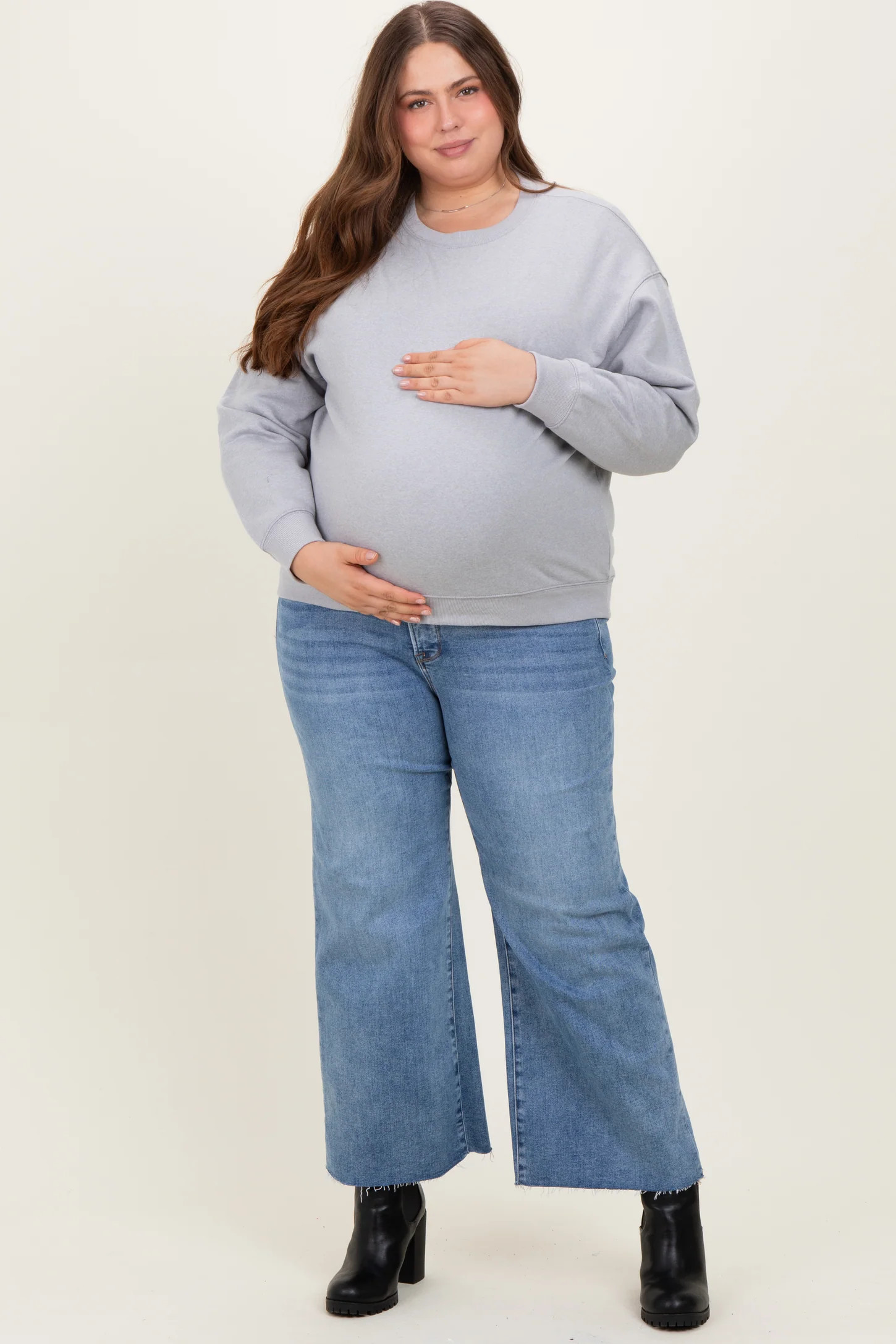 Blue Cut Hem Cropped Wide Leg Maternity Jeans | PinkBlush Maternity