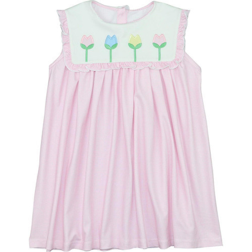 Pink Knit Gingham Applique Tulip Dress | Cecil and Lou