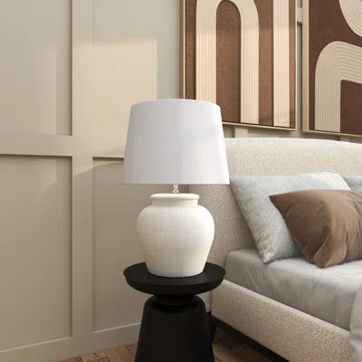 Frasilus Cement Stone Pot Inspired White Table Lamp with Textured Exterior | Wayfair North America