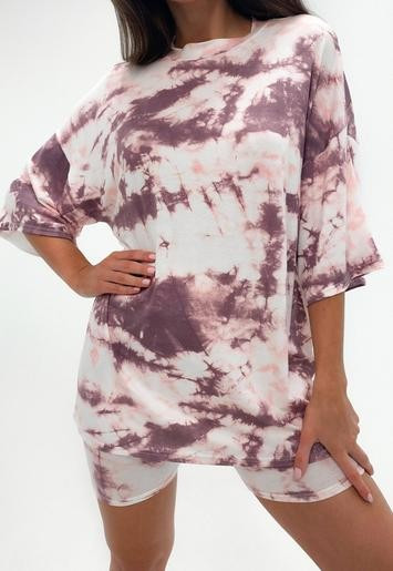 Brown Tie Dye T Shirt and Biker Shorts Co Ord Set | Missguided (US & CA)