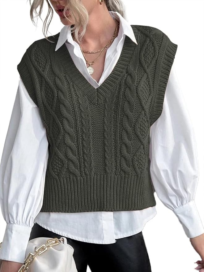 Jumppmile Womens V Neck Sweater Vest Sleeveless Pullover Crop Sweater Vest | Amazon (US)