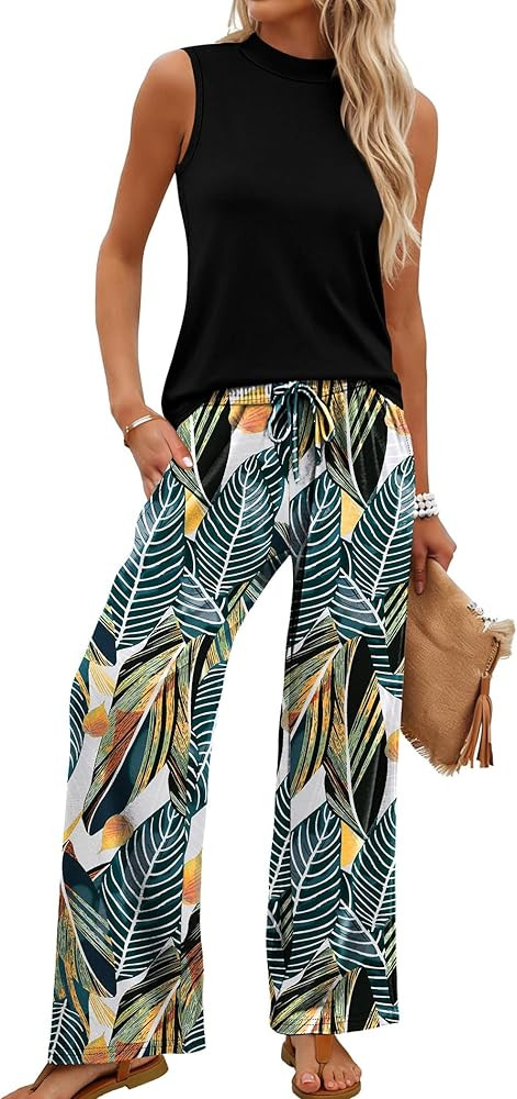 WIHOLL Two Piece Set for Women Summer Spring Outfits Cruise Travel Airport Beach Vacation Mock Ne... | Amazon (US)