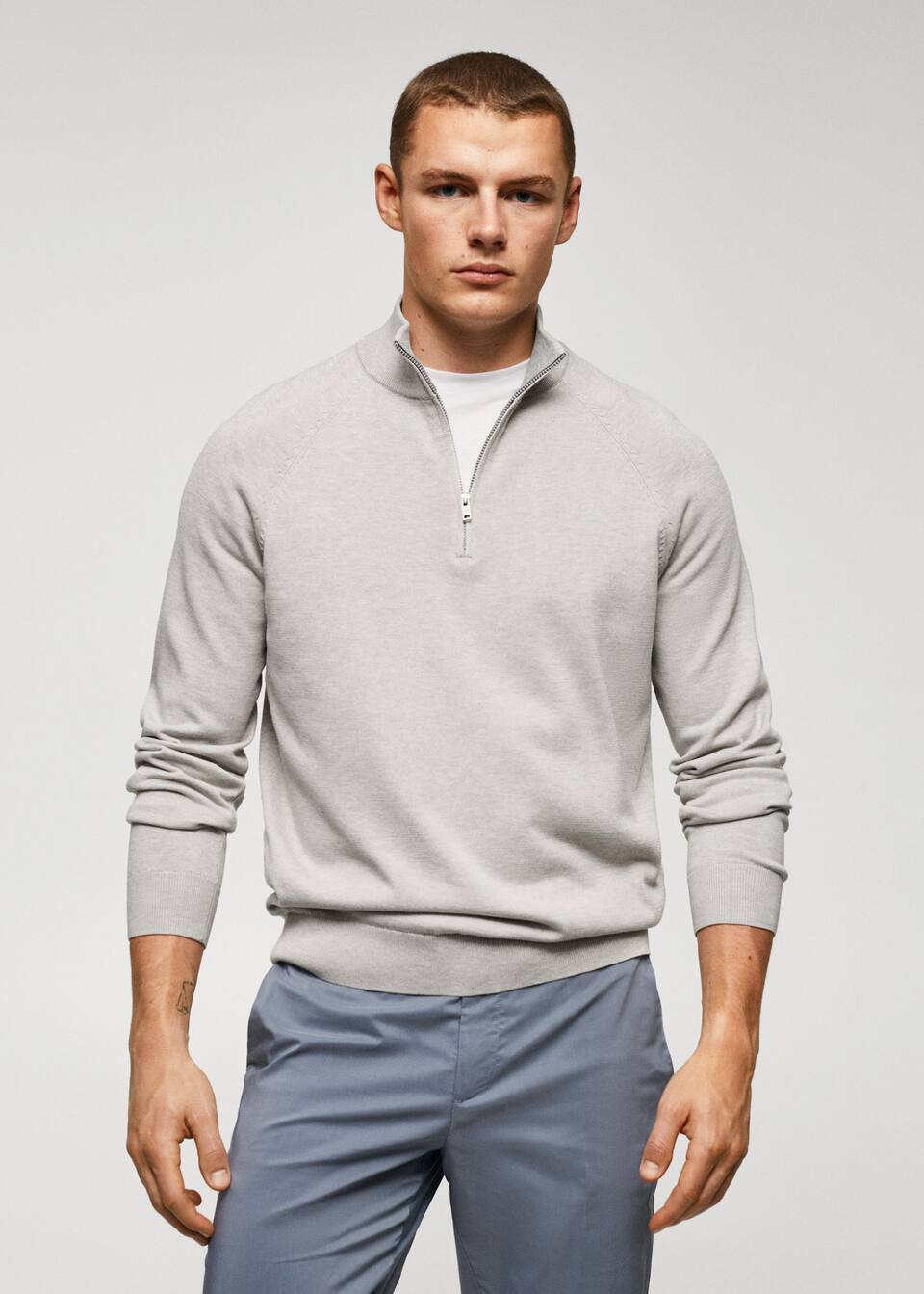 Cotton sweater with neck zipper -  Men | Mango Man USA | MANGO (US)