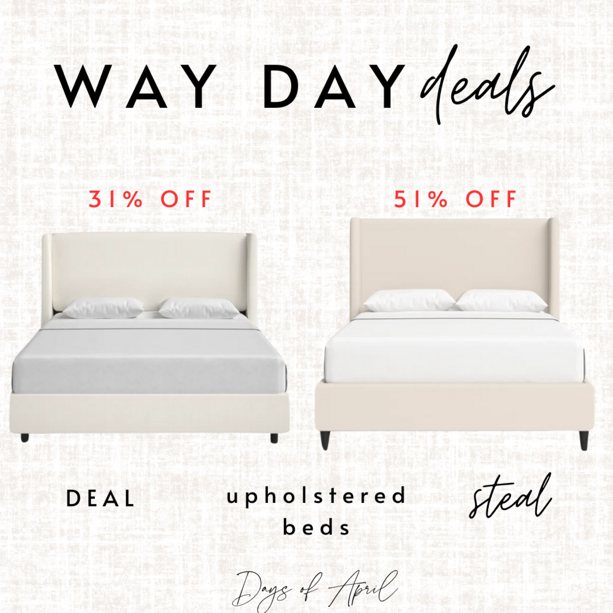 These beautiful upholstered beds are on sale during the Wayfair Way Day Deals! Get my bed for an amazing deal or this alternative for a STEAL! 

Neutral bedroom, upholstered bed, neutral home, home decor, bedroom decor

#LTKSaleAlert #LTKHome