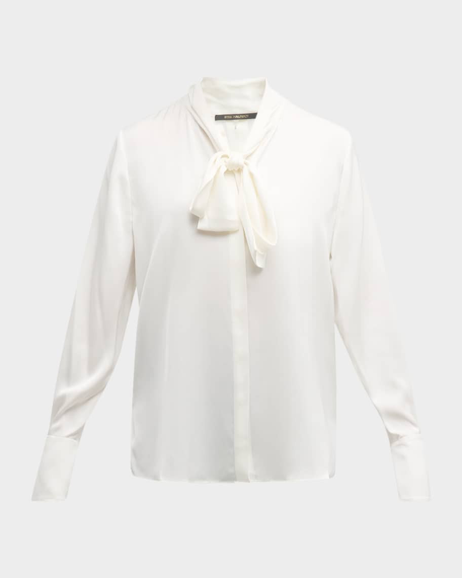 Leni Tie-Neck Button-Down Blouse | Neiman Marcus