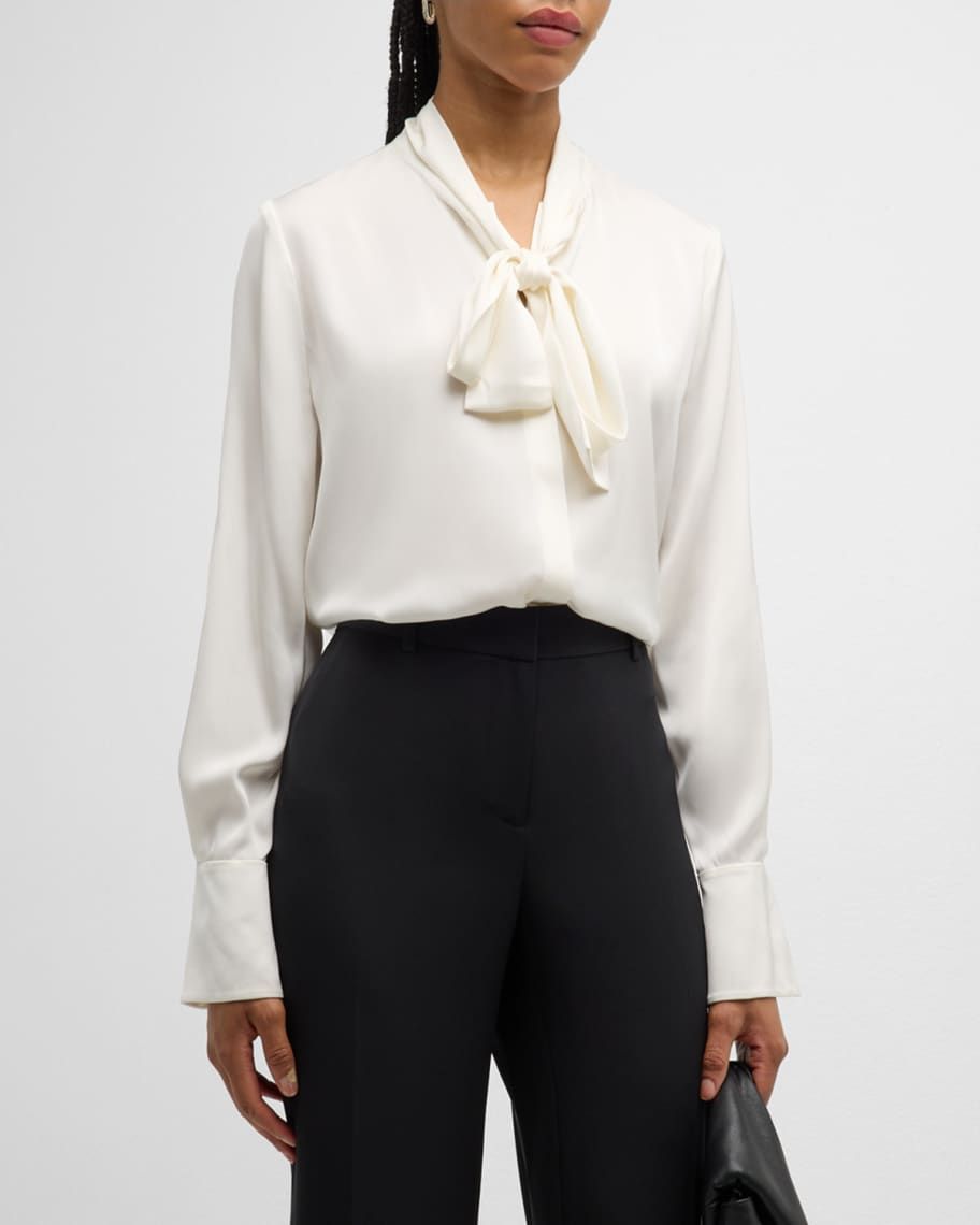 Leni Tie-Neck Button-Down Blouse | Neiman Marcus