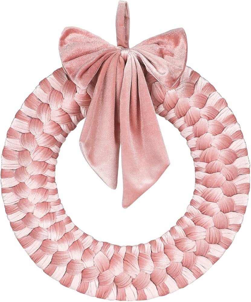Pink Christmas Velvet Wreath 14" Xmas Wreath Ornament with Bow for Indoor and Outdoor Decor Chris... | Amazon (US)
