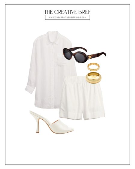 Spring all white look, Steve Madden heels, gold oversized bangles, Celine sunglasses, white mules, date night outfit, brunch outfit, vacation chic outfit 

#LTKunder100 #LTKstyletip #LTKtravel