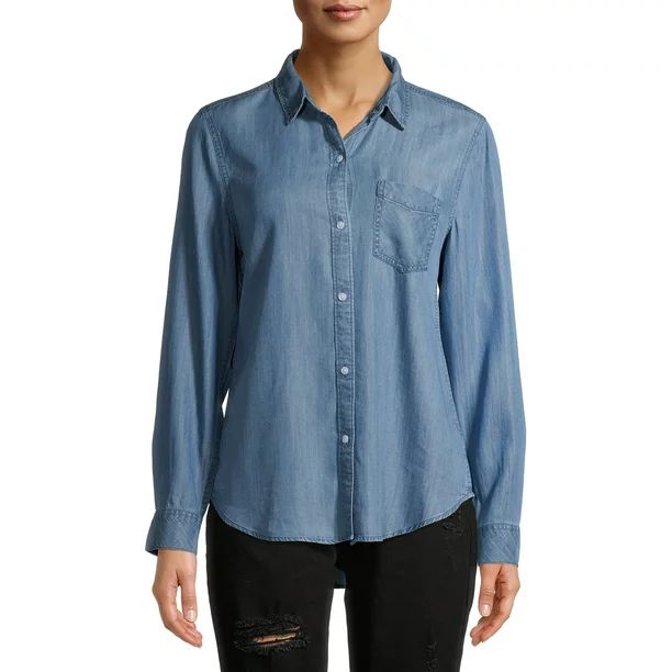 Time and Tru Women's Long Sleeve Button Front Shirt | Walmart (US)