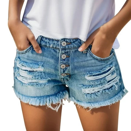 JIKNTTR Women s Cut Off Denim Jean Shorts Ripped Jeans Sexy Casual Jeans Female Ripped Denim Shorts Fashion Bottom Shorts With Pocket Running Shorts Comfy Casual with Pockets | Walmart (US)