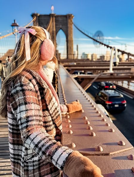 New York City outfit, New York City winter style, nyc winter outfit, cold city style, chunky scarf, plaid coat, pink hair bow, white jeans, mittens 

#LTKstyletip #LTKU #LTKSeasonal