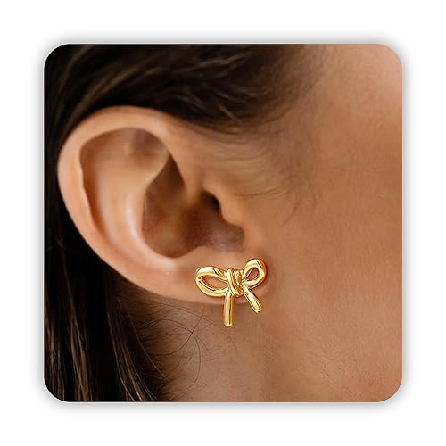 Bow Earrings Gold Stud Earrings for Women, Bow Jewelry as Ribbon Earrings Bow Stud Earrings, Dain... | Amazon (US)