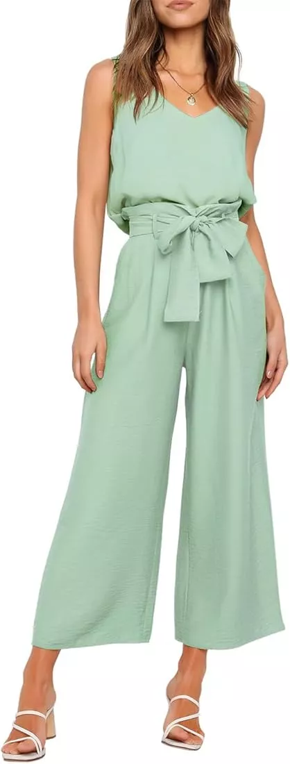 FANCYINN Womens 2 Piece Crop Pants Set V Neck Tank Wide Strap Tops