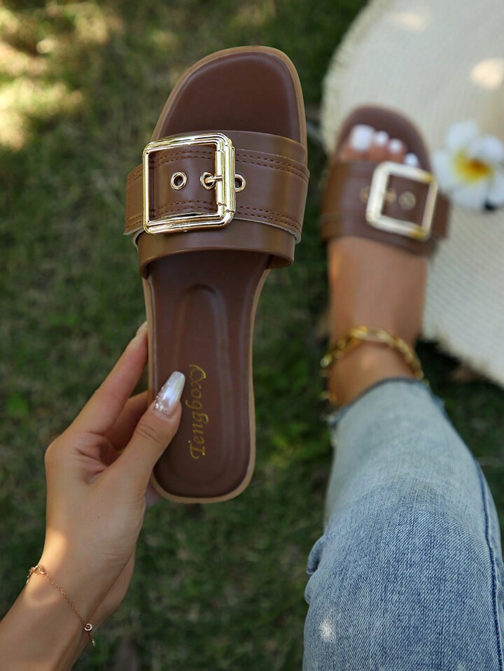 Women's Fashionable Flat Sandals With Buckle Decoration | SHEIN