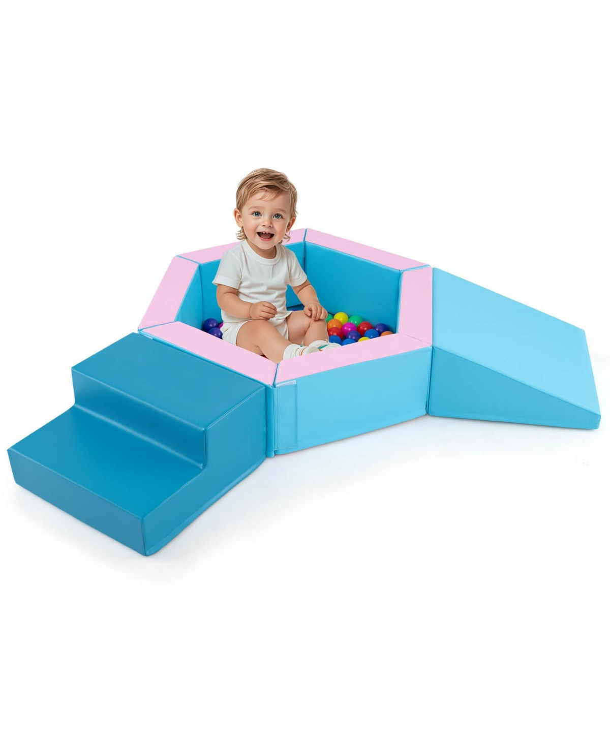 3 Pcs Baby Foam Climbing Blocks with Ball Pit Triangle Stair 100 Ocean Balls - Blue | Macy's