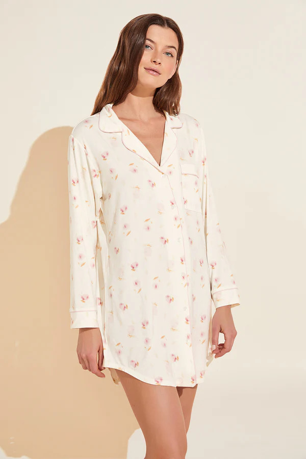 Gisele Printed TENCEL™ Modal Sleepshirt - Tulip Off White/Light Lilac | Eberjey