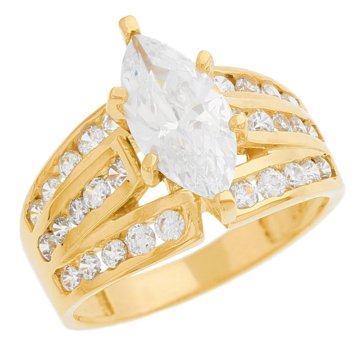10k or 14k Gold 3 Row Marquise CZ Engagement Ring with Round Cut Accents | eBay US