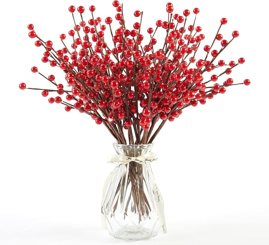 joyhalo 36 Pack Red Berry Stems - 12.6'' Holly Berry Stems, Red Berries Christmas Decor, Red Berr... | Amazon (US)