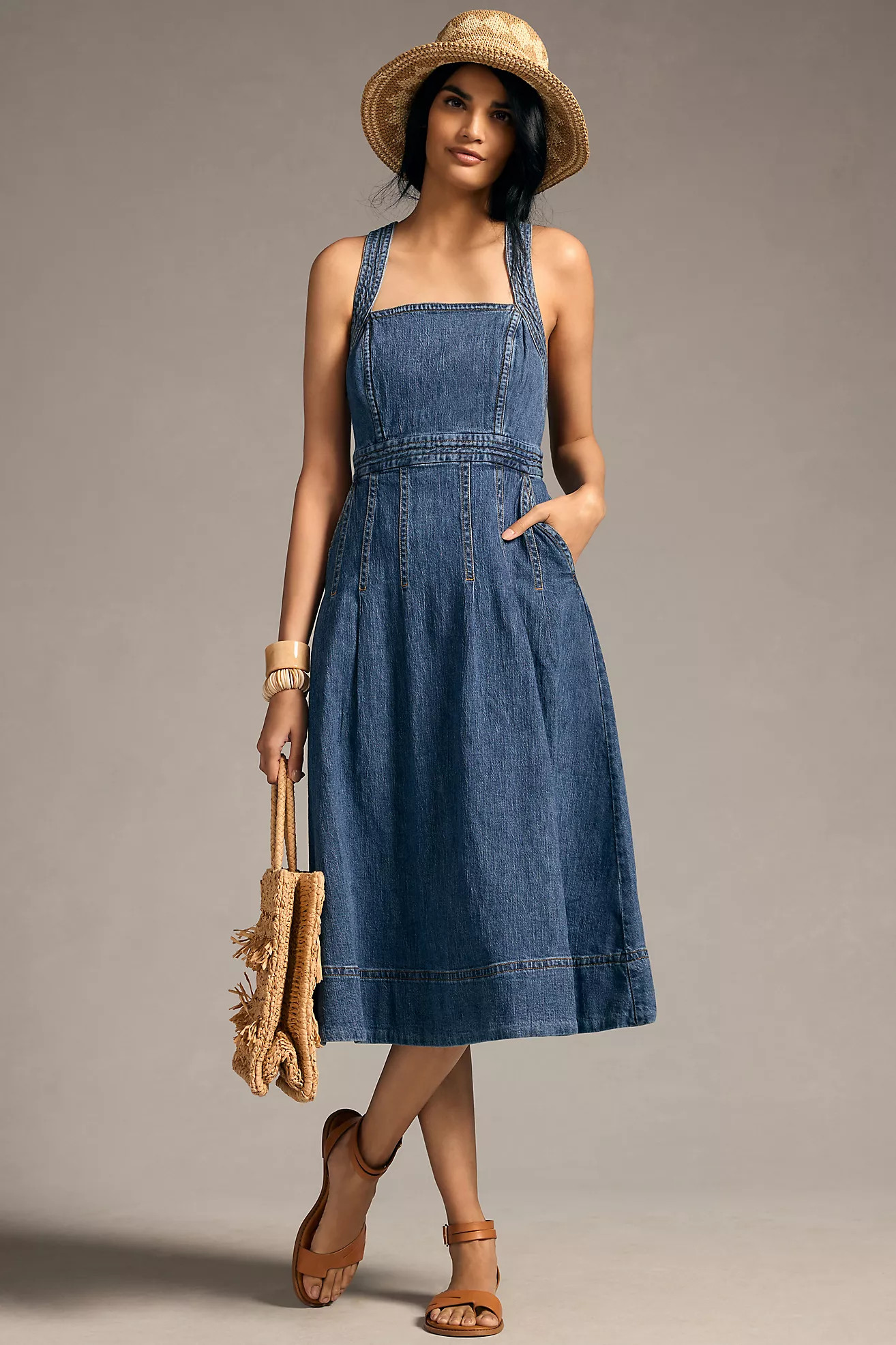 Pilcro Square-Neck Denim Midi Dress | Anthropologie (US)
