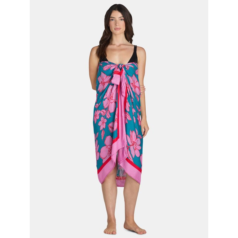 Time and Tru Women's Print Pareo, One Size, Floral Deep Sea | Walmart (US)