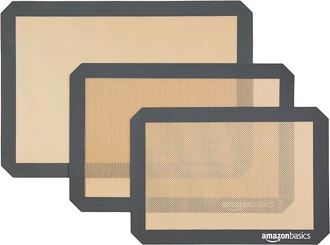 Amazon Basics Silicone, Non-Stick, Food Safe Baking Mat, Pack of 3, Beige/Gray, Rectangular, 16.5... | Amazon (US)