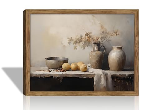 Framed Vintage Kitchen Wall Art, Dining Room Retro Jars Pictures Wall Decor, Moody Oil Painting Canvas Prints, Rustic Farmhouse Artwork for Living Room 12x16 Inch | Amazon (US)