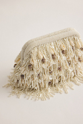 Beaded Pearl & Shell Fringed Clutch Bag | Anthropologie (UK)