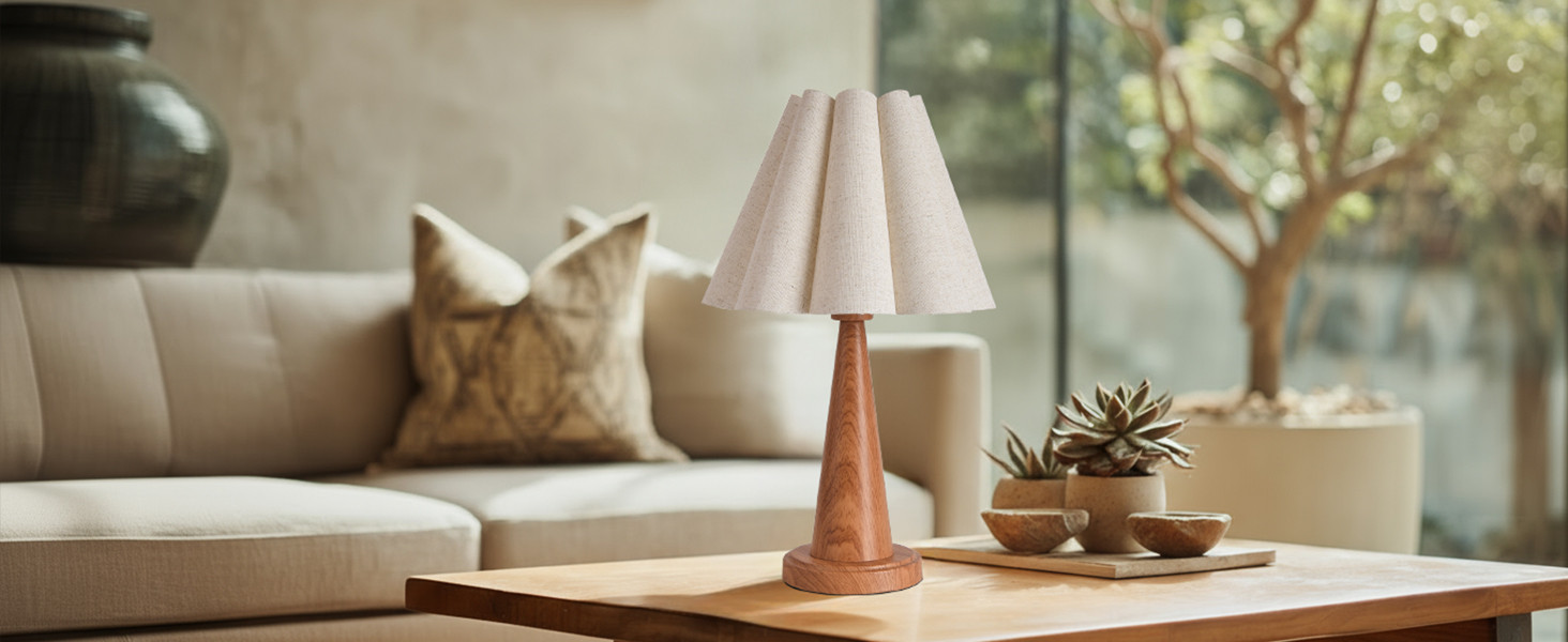 Fengarolam Modern Table Lamp with Petal Linen Lampshade, Dark Faux Wood Metal Base – 20.5” Be... | Amazon (US)