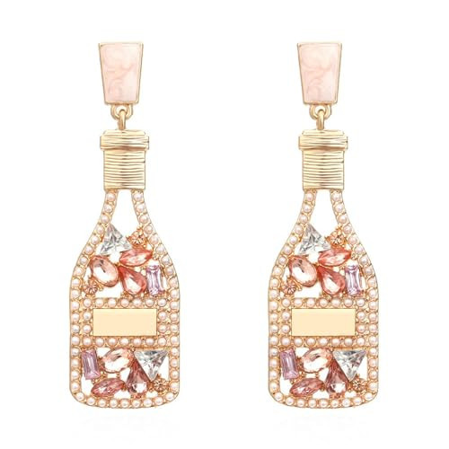 Champagne Bottle Earrings Rhinestone New Year Tequila Drop Dangle Earrings for Women Wedding Holiday Festive Party Xmas New Year Gifts | Amazon (US)