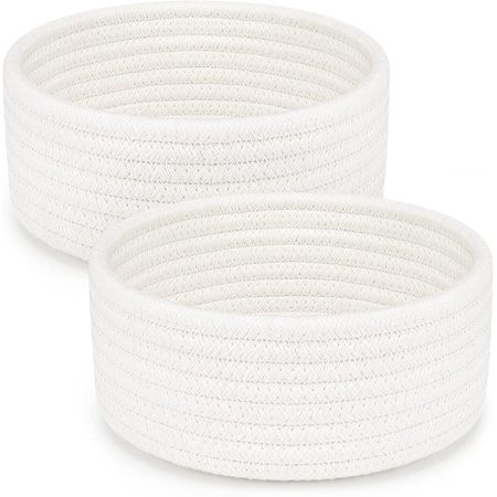 2 Pack Small Woven Baskets Cute Mini Cotton Rope Round Decorative Hampers Small White Baskets for To | Walmart (US)
