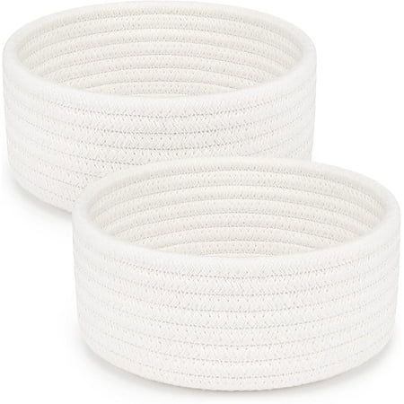 2 Pack Small Woven Baskets Cute Mini Cotton Rope Round Decorative Hampers Small White Baskets for To | Walmart (US)