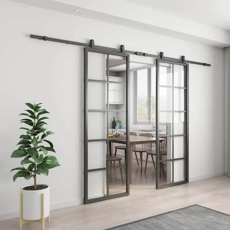JUBEST Double Barn Door with Hardware Kit, 2 Sets of  Clear Tempered Glass | Wayfair North America