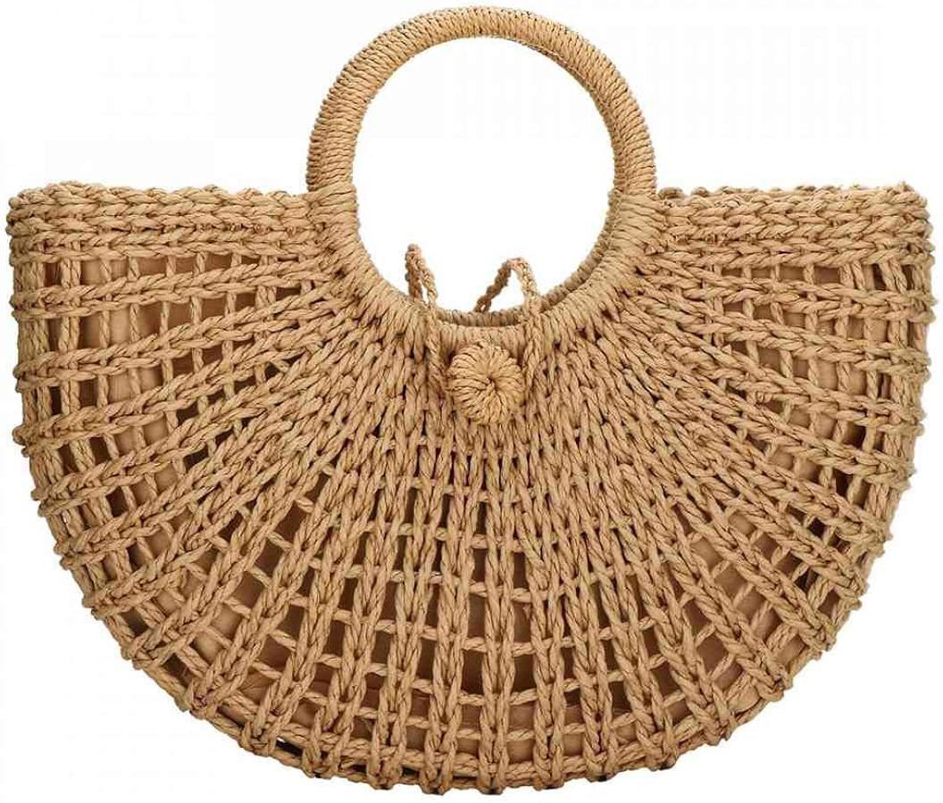 YYW Straw Bags for Women, Large Hand-woven Straw Bag Round Handle Ring Tote Retro Summer Beach Ba... | Amazon (US)