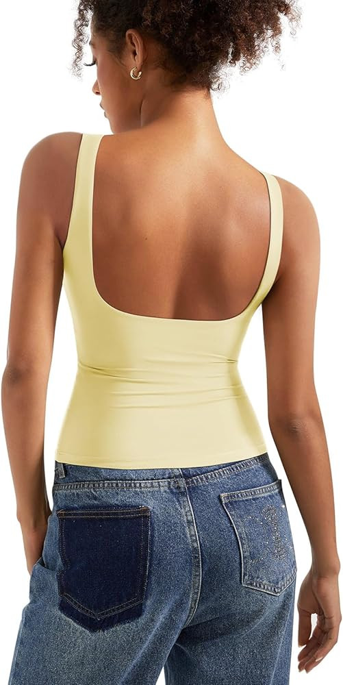 SUUKSESS Women Padded Open Back Boat Neck Tank Tops Double Lined Basic Shirts | Amazon (US)