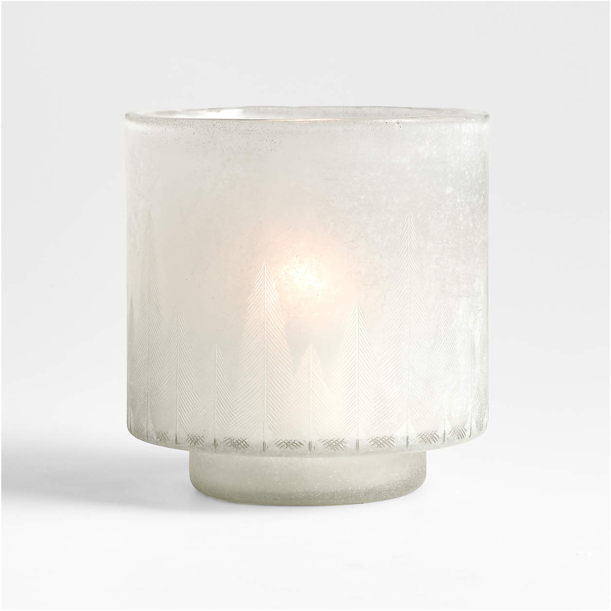 Etched Christmas Tree Frosted Glass Small Hurricane Candle Holder 6.5" + Reviews | Crate & Barrel | Crate & Barrel