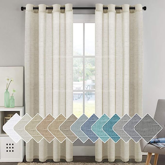 Home Decorative Privacy Window Treatment Linen Curtains / Natural Linen Blended Sheer Curtains / ... | Amazon (US)