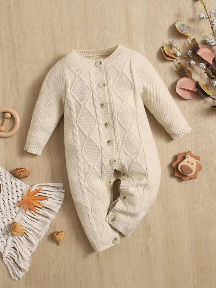 SHEIN Baby Button Front Cable Knit Jumpsuit | SHEIN