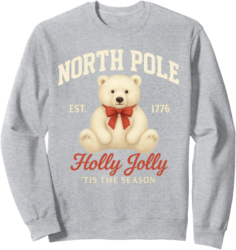 Cute North Pole Polar Bear College Athletic Style Sweater Sweatshirt | Amazon (US)