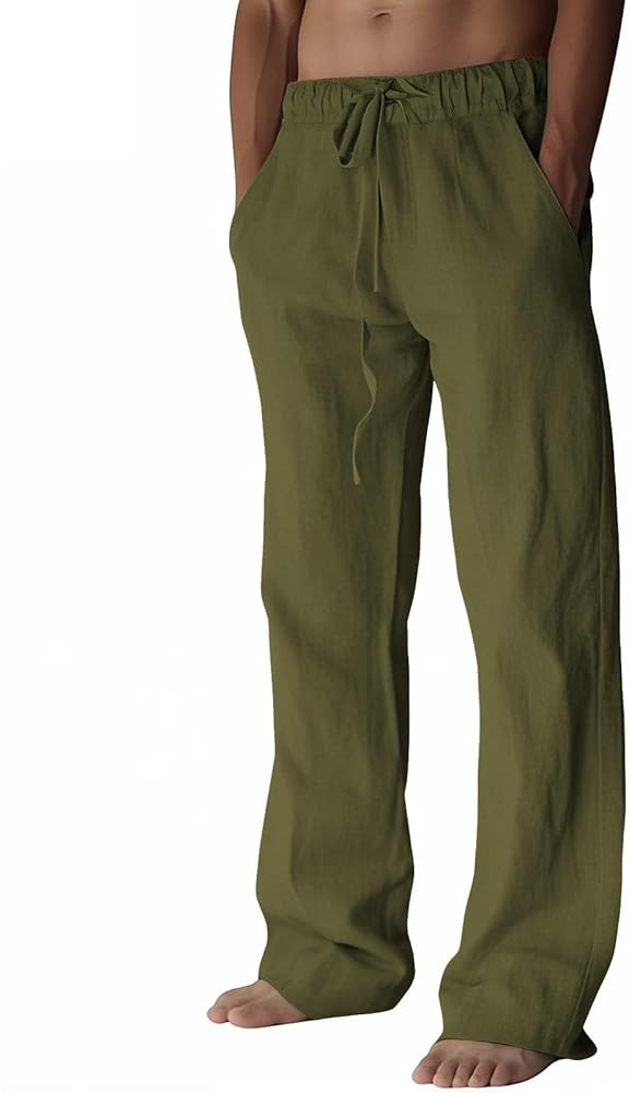 PIDOGYM Mens Cotton Linen Pants, Summer Beach Pants Casual Loose Fit with Elastic Waist Drawstrin... | Amazon (US)