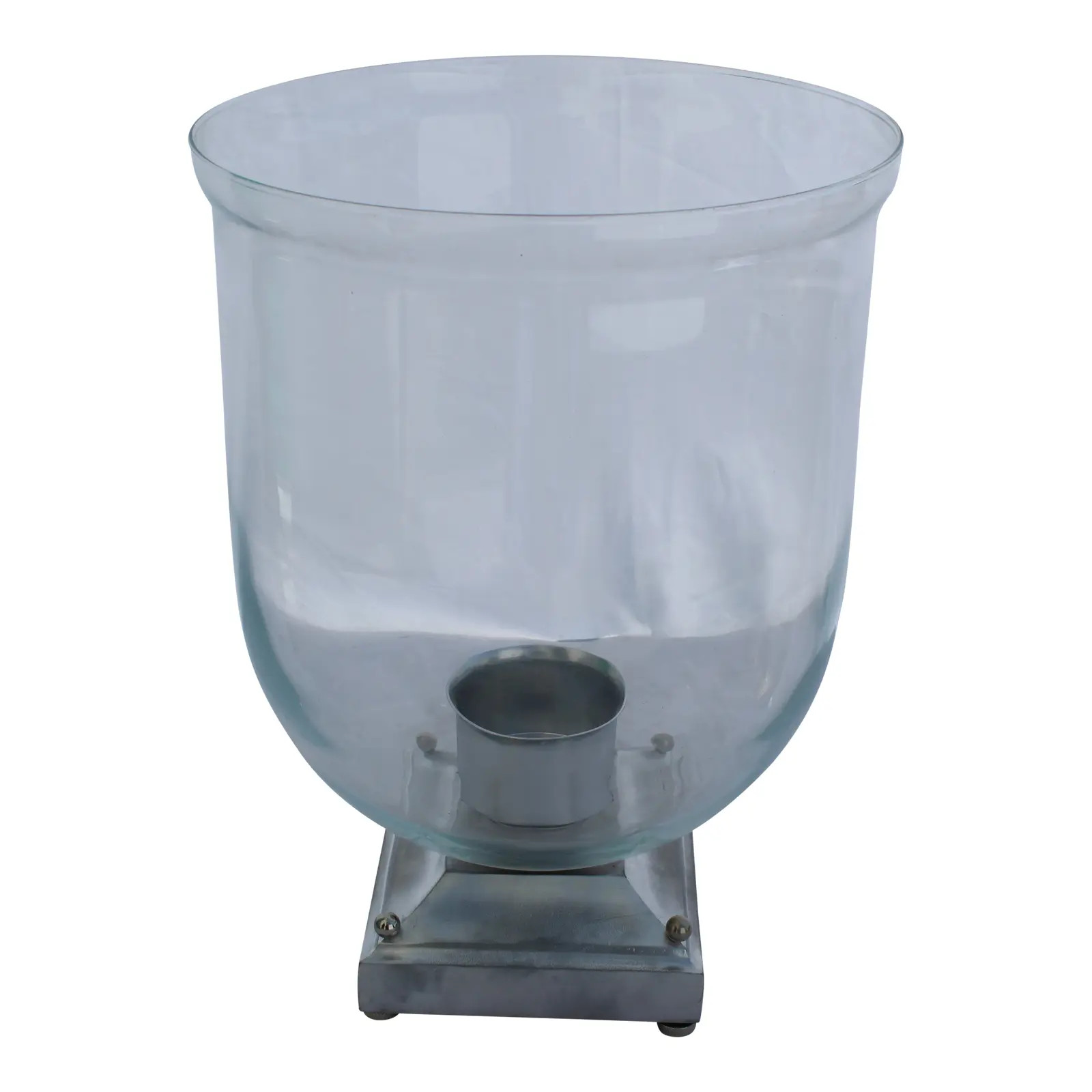 Glass Hurricane With a Bronze Base & Painted Finish | Chairish