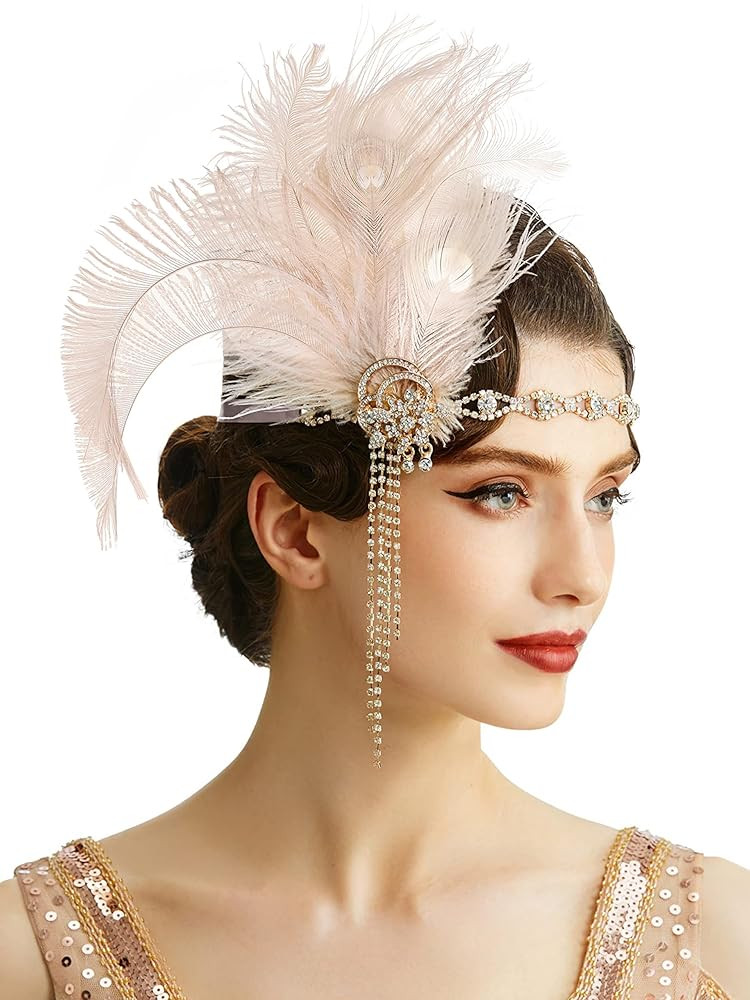 BABEYOND 1920s Flapper Headpiece Headband - Roaring 20s Great Gatsby Feather Headband 1920s Flapp... | Amazon (US)